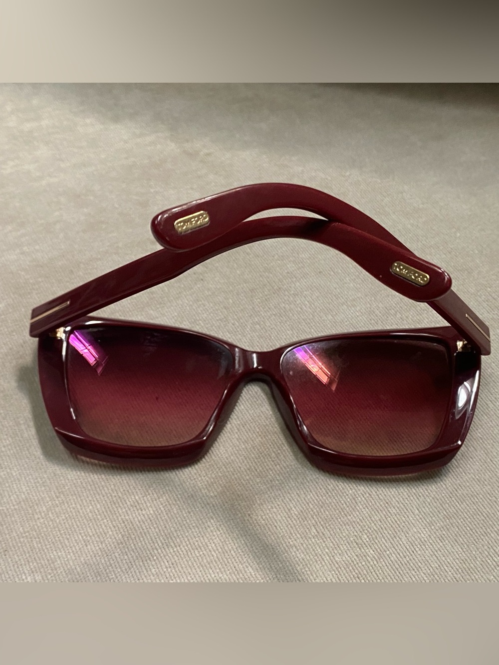 Tom Ford Deep Wine Square Sunglasses with Gradient Lenses